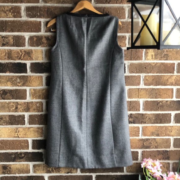 AKRIS PUNTO Gray Wool Dress with pockets & faux leather trim - Picture 6 of 10